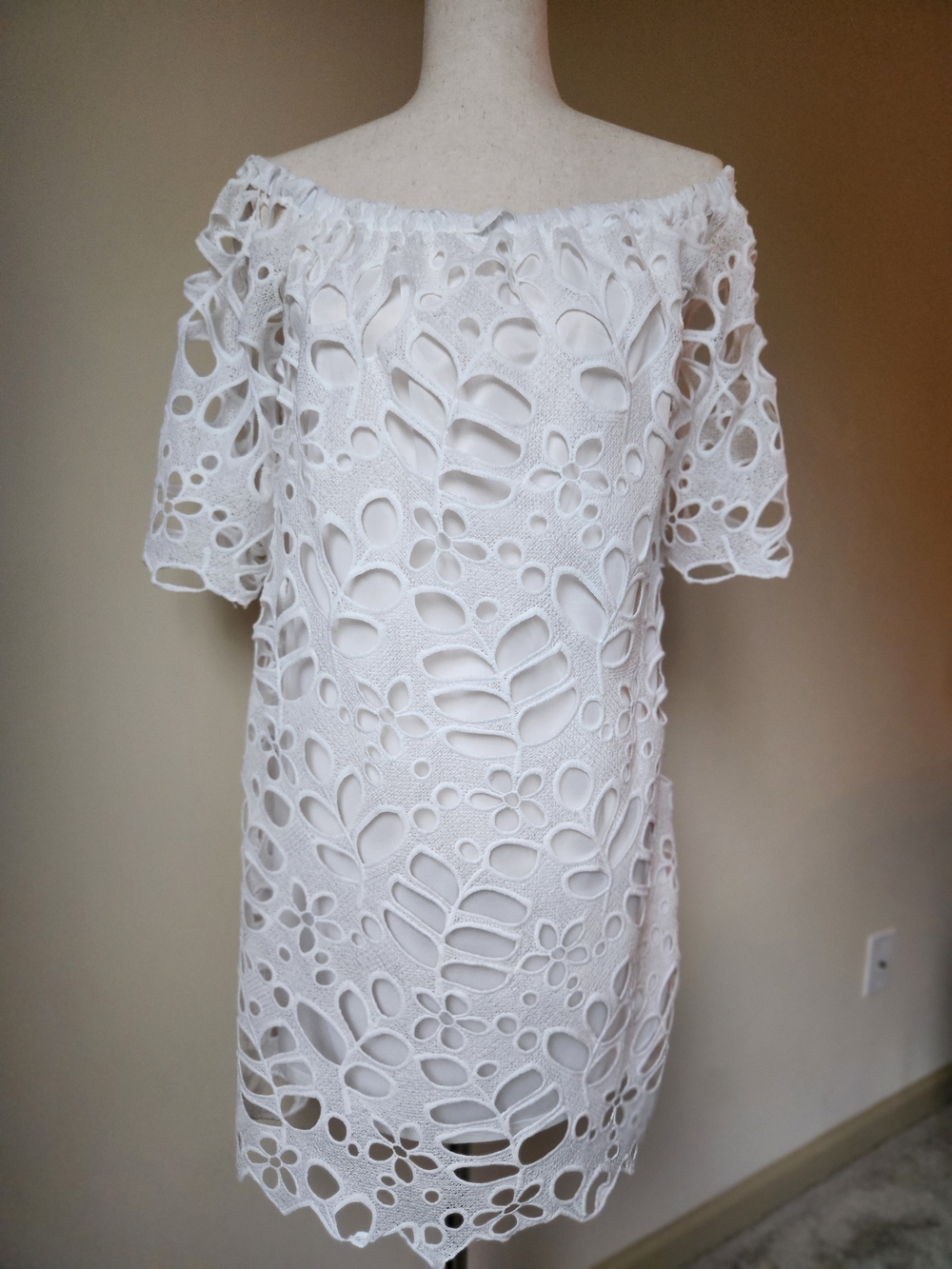 PRETTYGARDEN NWT White Off The Shoulder Floral Lace Cutout Shift Mini Dress  XL